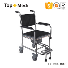 Cadeira de rodas de aço inoxidável Topmedi com rodízios de travamento de pedal
